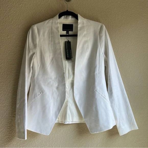NWT Banana Republic WHITE COLLARLESS LINEN-COTTON BLAZER, size 4 - Picture 7 of 16